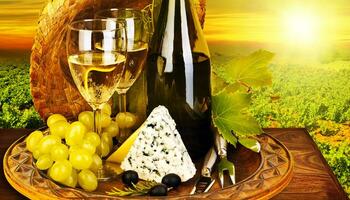 wijn en kaas romantisch avondeten buitenshuis foto