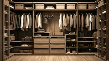 een elegant en functioneel garderobe voor kleding. gemaakt met generatief ai foto