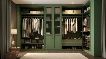 een elegant en functioneel garderobe voor kleding. gemaakt met generatief ai foto