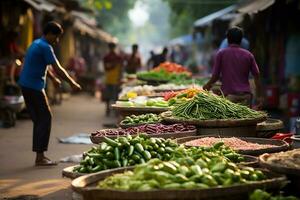 visie van verkoper verkoop vers voedsel in traditioneel markt foto