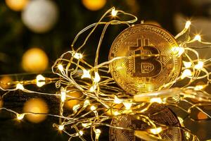 bitcoins verlichte door slinger foto