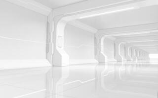 wit leeg tunnel, futuristische kamer, 3d weergave. foto