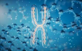 chromosoom met molecuul achtergrond, 3d weergave. foto