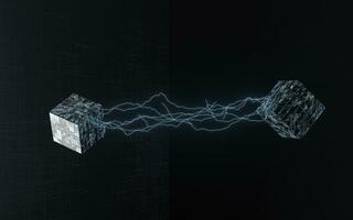 kubussen met zwart achtergrond, wetenschap en technologie, 3d weergave. foto