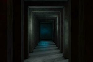 de donker verlaten tunnel, 3d weergave. foto