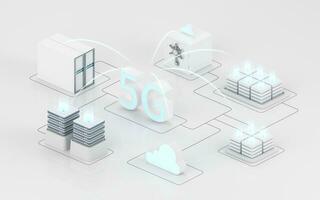 informatie uitrusting en 5g communicatie technologie, 3d weergave. foto