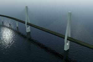 de suspensie brug over- de meer, 3d weergave. foto