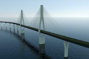 de suspensie brug over- de meer, 3d weergave. foto