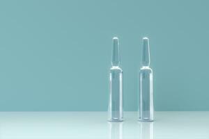 ampulla fles en vloeistof geneeskunde, abstract conceptie, 3d weergave. foto