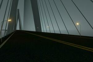 asfalt weg Aan de suspensie brug Bij nacht, 3d weergave. foto