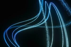 blauw gloeiend deeltjes, abstract achtergrond, 3d weergave. foto