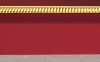 Chinese paleis muren, rood muren en gouden tegels, 3d weergave. foto
