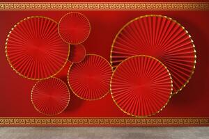 rood Chinese stijl fan, traditioneel decoratie, 3d weergave. foto