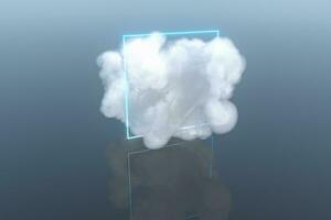 magie omringen de wolk drijvend Aan de meer, rustig scène, 3d weergave. foto