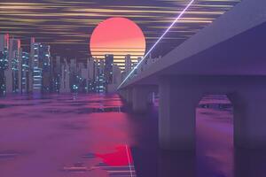 stedelijk weg en zonsondergang hemel, abstract conceptie, 3d weergave. foto