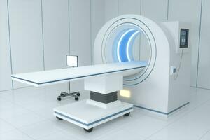 de medisch uitrusting ct machine in de wit leeg kamer, 3d weergave. foto