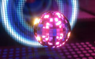 glimmend disco bal met neon licht achtergrond, 3d weergave. foto