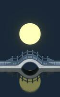Chinese stijl brug met vol maan achtergrond, 3d weergave. foto