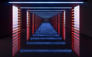 donker tunnel, futuristische concept, 3d weergave. foto