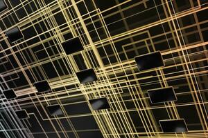 gouden cyber ruimte met gekruiste gloeiend lijnen, 3d weergave. foto