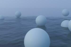 wit ballen drijvend Aan de meer , 3d weergave. foto