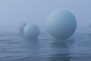 wit ballen drijvend Aan de meer , 3d weergave. foto