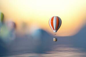 heet lucht ballon vliegend over- de oceaan, 3d weergave. foto