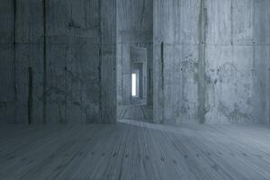 donker kamer met een gloeiend en helder deur, 3d weergave. foto