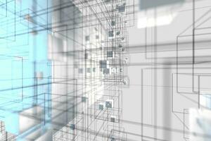technologie achtergrond maken omhoog met kubussen en lijnen, 3d weergave. foto
