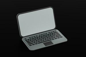 laptop met zwart achtergrond, technologisch concept, 3d weergave. foto