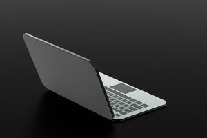 laptop met zwart achtergrond, technologisch concept, 3d weergave. foto