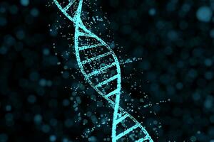 dna deeltjes en diffuus gloeiend lijnen, 3d weergave. foto