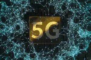 3d weergave, 5g doopvont en stroomkring achtergrond foto