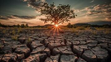 droog en gebarsten grond, gescheurd oppervlak, droog bodem in dor gebieden. ai generatief foto