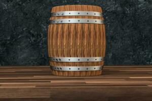 houten wijnmakerij vat met donker Roest achtergrond, 3d renderen foto
