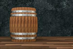 houten wijnmakerij vat met donker Roest achtergrond, 3d renderen foto