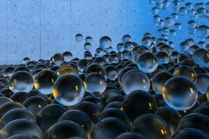 een groot aantal van transparant bollen aangrenzend naar elk ander, 3d weergave. foto