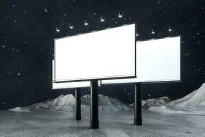 3d weergave, blanco reclame bord in de nacht tafereel foto