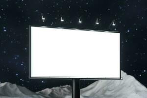 3d weergave, blanco reclame bord in de nacht tafereel foto