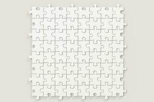 blanco puzzels geregeld netjes met wit achtergrond, 3d weergave. foto