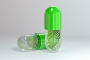 3d weergave, groen capsule met blad in het foto