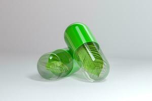 3d weergave, groen capsule met blad in het foto