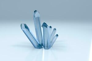 een TROS van blauw magie kristal verzamelen samen, 3d weergave. foto