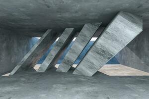 3d weergave, beton kamer met creatief bouw. foto