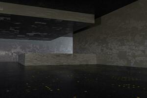 de donker verlaten kamer, creatief bouwkundig bouw, 3d weergave. foto