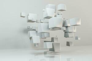 3d weergave, creatief kubussen met kromgetrokken vorm foto