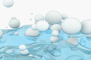 licht blauw water Golf kubus, met creatief bollen bubbel, 3d weergave. foto