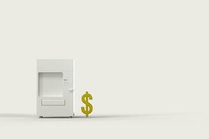 de wit model- van verkoop machine en geld model, 3d weergave. foto