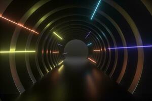 3d weergave, donker Science fiction tunnel, donker achtergrond foto