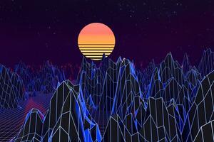 3d achtergrond illustratie geïnspireerd door 80's tafereel synthwave en retrogolf. foto